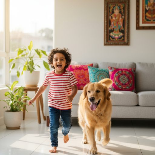 Kid and dog running Kid and dog running
